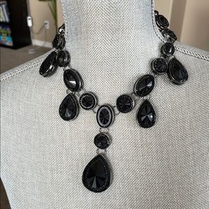 Black Statement Necklace with Faceted Stones